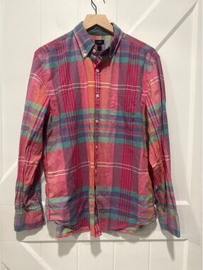 J. Crew Classic Fit Multicolor Plaid Button-Down Shirt, Large